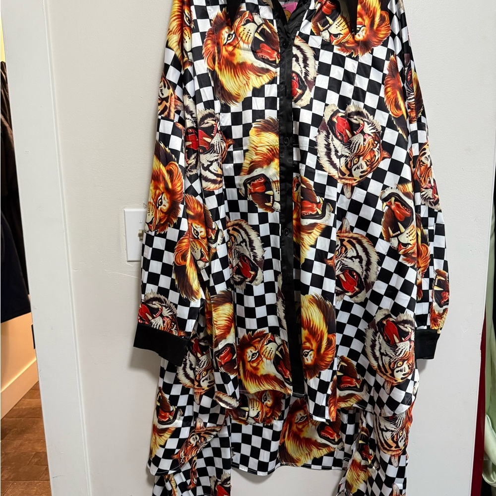 Dressed in LALA Lion Print Checkered Playsuits